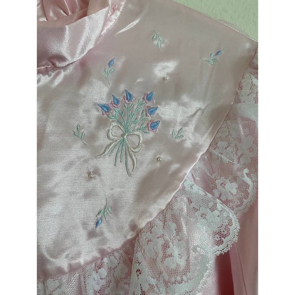 VTG Heather Lane Satin Lace Bib Nightgown LG - Picture 3 of 5
